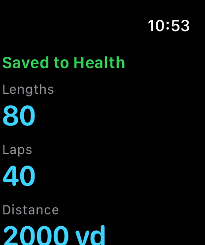 Summary: saved to Health, 80 lengths, 40 laps, 2000 yards